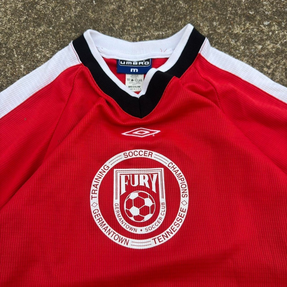 Vintage 90s Umbro Soccer Jersey Fury Germantown Blokecore Red Medium (f4)